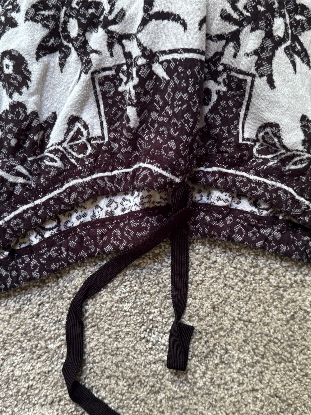 Free People Black & White Floral Tie-Front lightweight Hoodie with drawstring